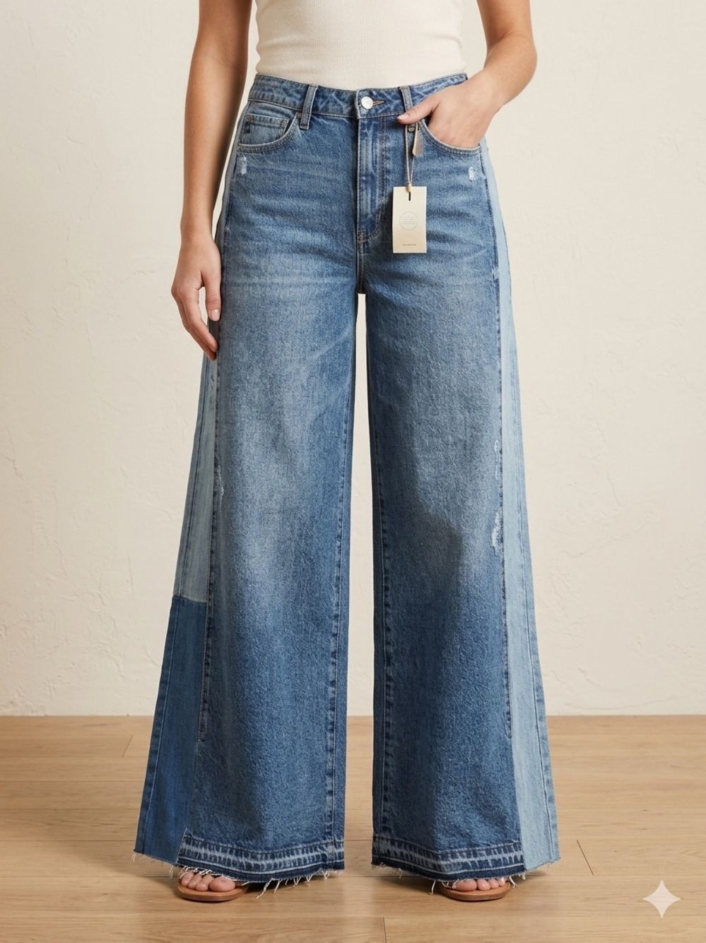 KanCan Two-Tone Blue Wide-Leg Denim Maxi Jeans New boho